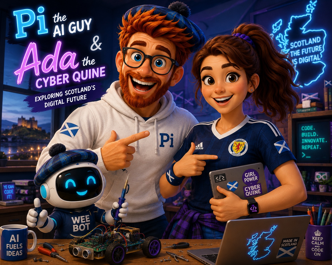 Pi MacIntosh, Ada and Wee Bot together at the Cyber Croft